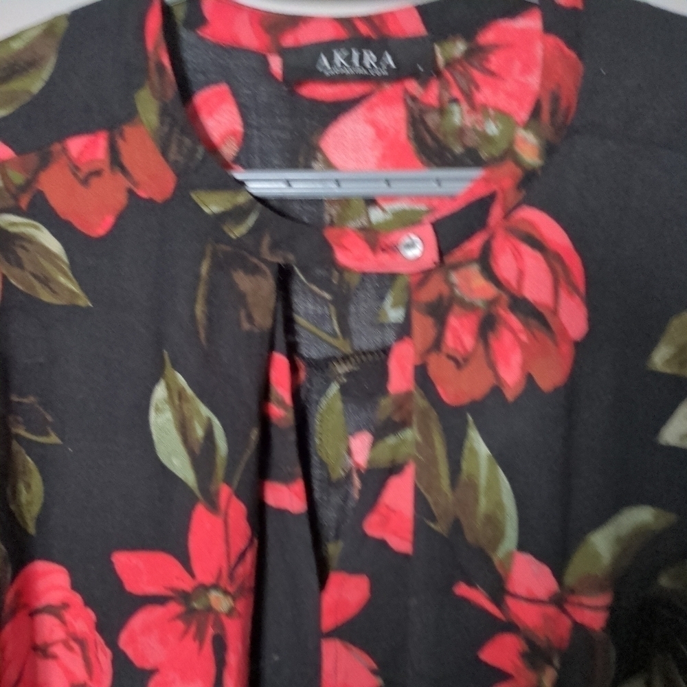 Akira Tunic Dress Black Rose Long Sleeve Key Hole Neckline Party‎ Hi Low Size L - Picture 3 of 8